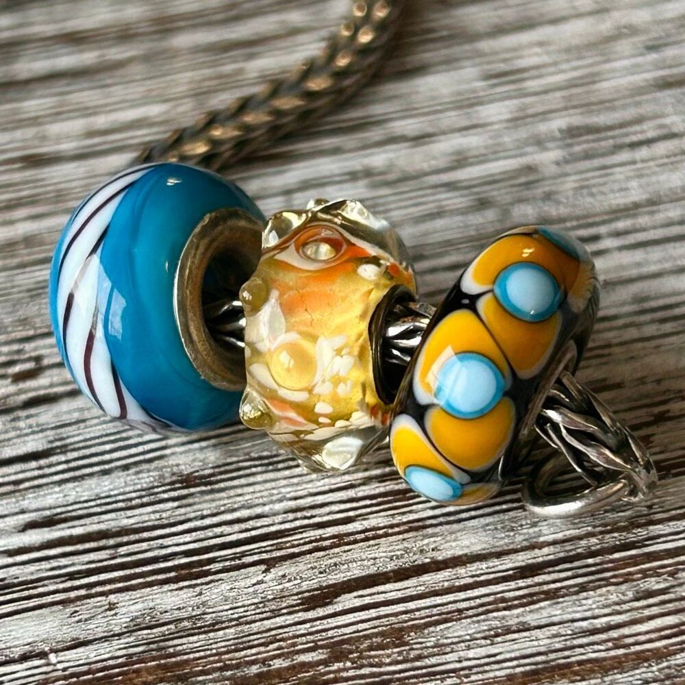 TROLLBEADS Elton Orange Turquoise Black LAA & 2 Artisan Glass, Set of 3 NEW Cond